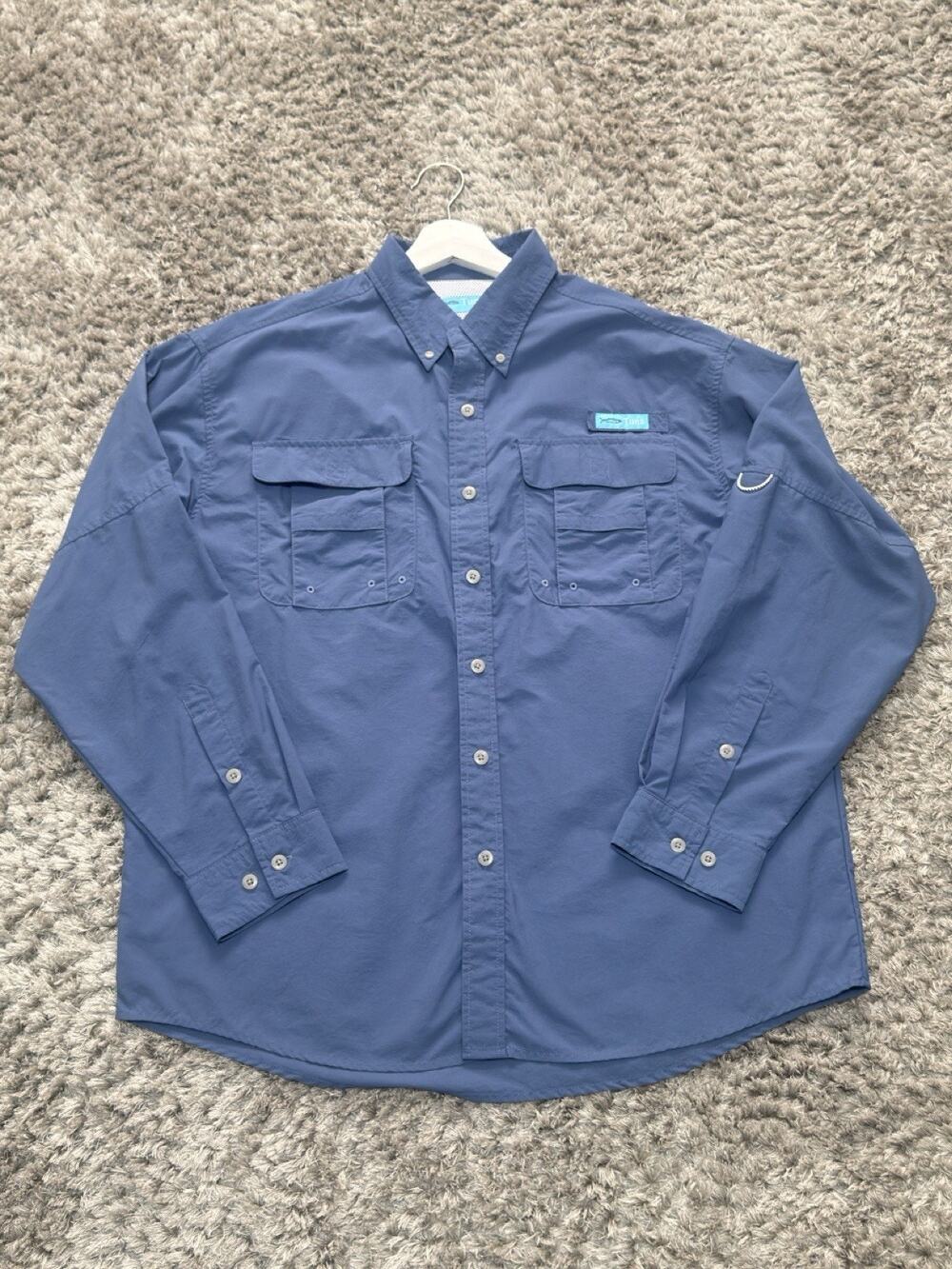 Tuna Men’s Fishing Shirt UPF 50 Long Sleeve Button Up Quick Dry Outdoor Size L